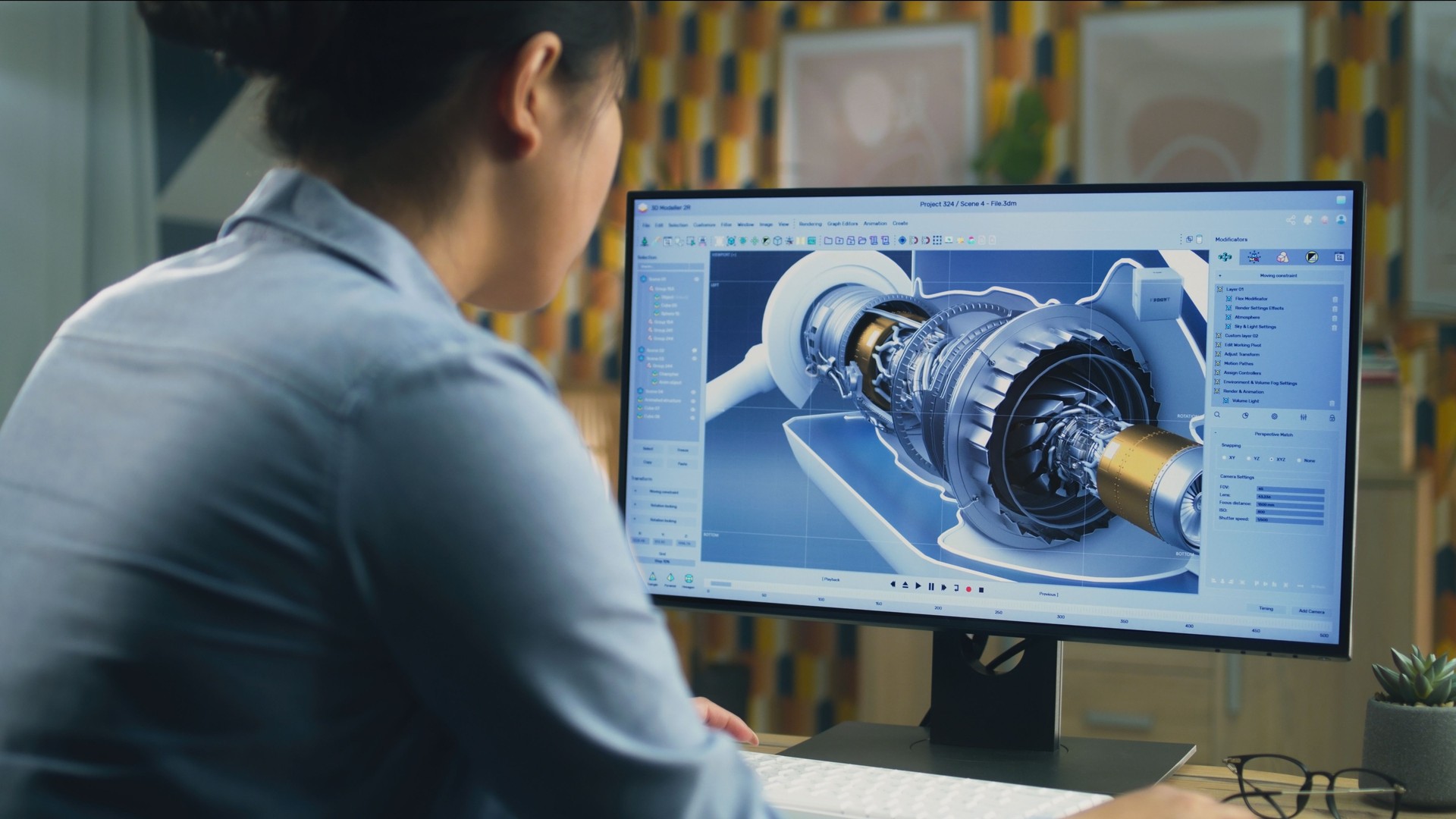 Mujer trabajando en un proyecto de modelado 3D