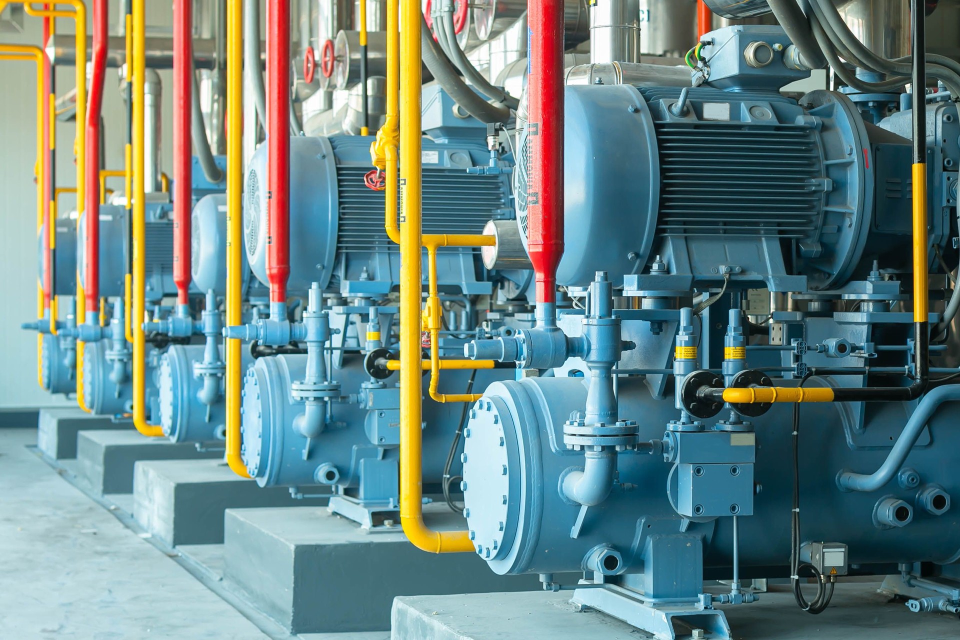 Industrial compressor refrigeration station at manufacturing factory